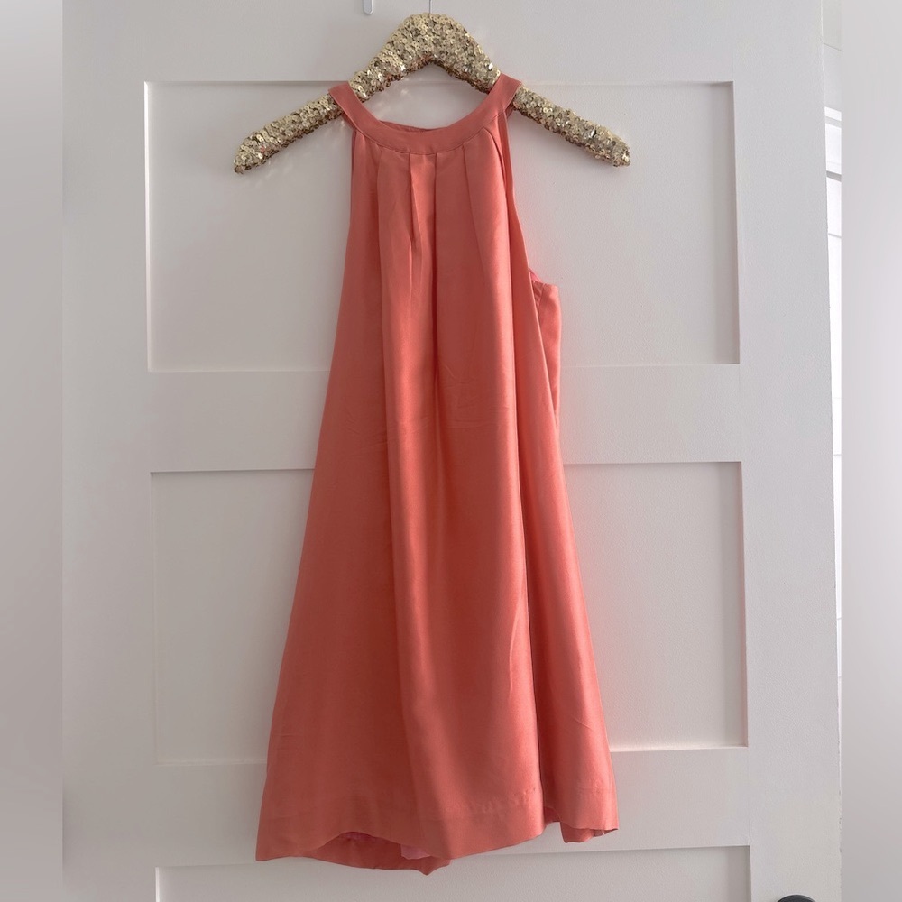 J. Crew Coral Halter Silk Dress Open Back $168 NWT
